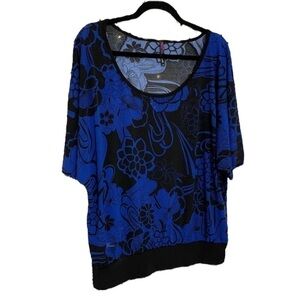 Blue and black sparkly shimmer short sleeve plus size blouse